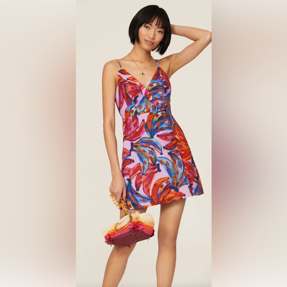 FARM RIO Colored Bananas Wrap Mini Dress, pre-loved, small